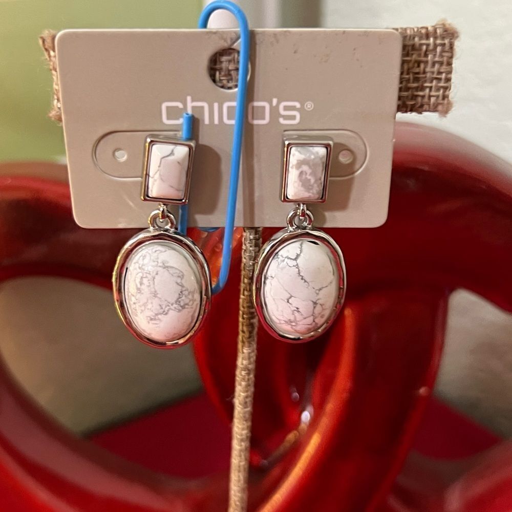 NWT Chico's White Stone & Silver Drop Stud Earrings #JW7